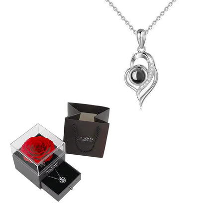 Projection Necklace Set with Rose Gift Box 100 Languages I Love You Heart Pendant Jewelry 2024 for Girlfriend Gifts Dropshipping