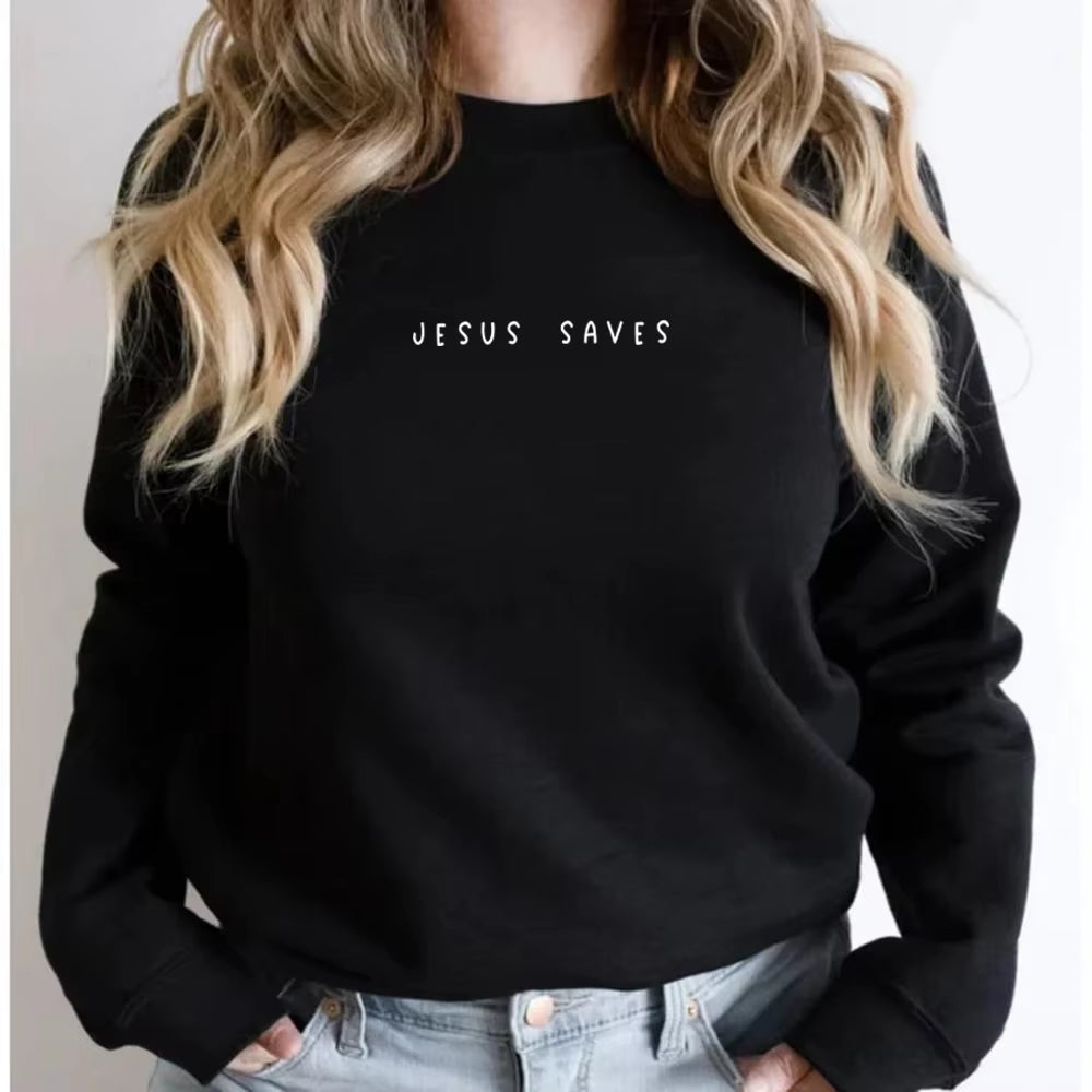 Jesus Saves Sweatshirt Christian Sweatshirts Faith Top Jesus Hoodie Bible Verses Crewneck Sweatshirt Women Graphic Pullover Tops